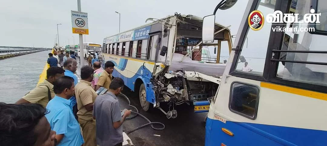 நேருக்கு நேர் மோதிக்கொண்ட அரசுப் பேருந்துகள்