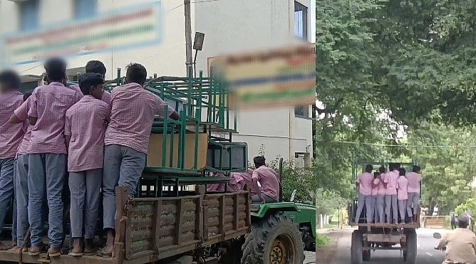 தனியார் பள்ளிக்கு மேசைகளை எடுத்துச்செல்ல அரசுப்பள்ளி மாணவர்கள்; டிராக்டர் பயணம் - இருவர் சஸ்பெண்ட்