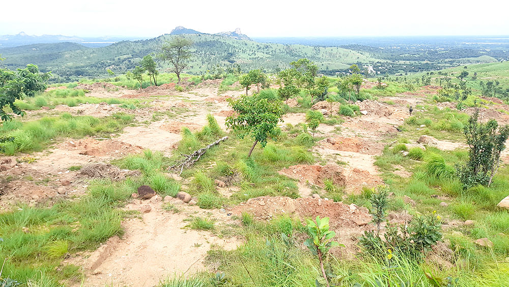 குழிகள் எடுக்கப்பட்ட காஞ்சனகிரி மலை