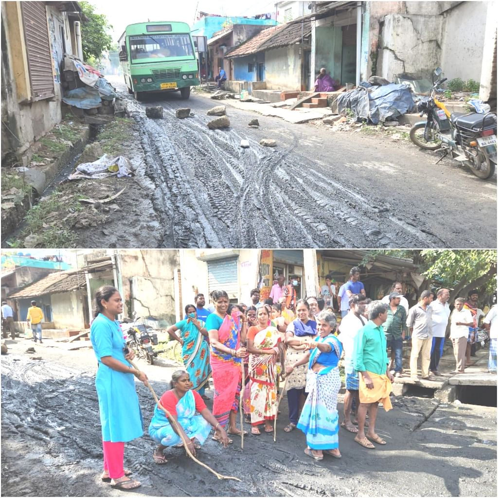 சேறும் சகதியுமாக மாறிய வீதி