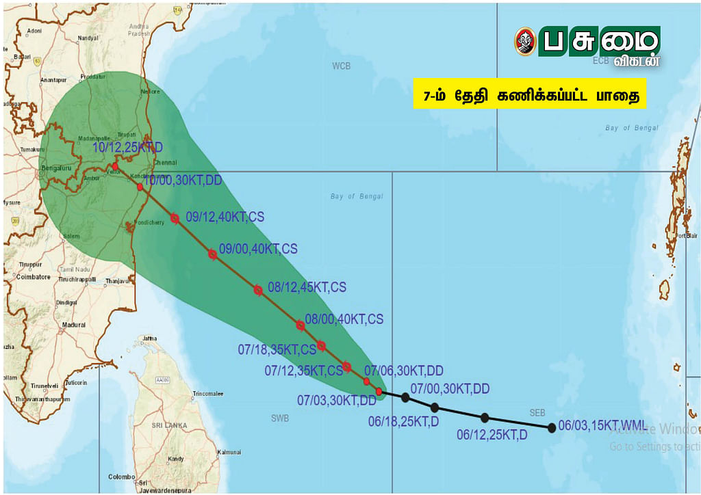மேண்டஸ் புயலின் பாதை