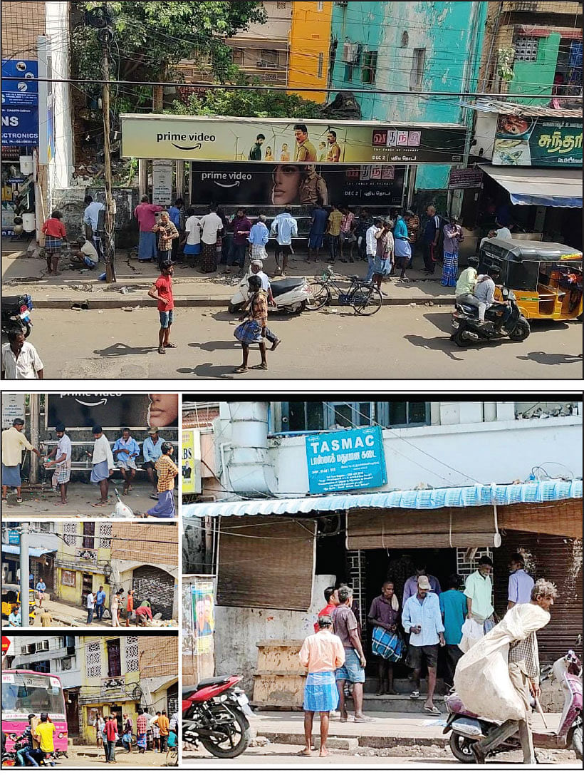  பேருந்து நிறுத்தத்தில் மது அருந்தும் காட்சி...
