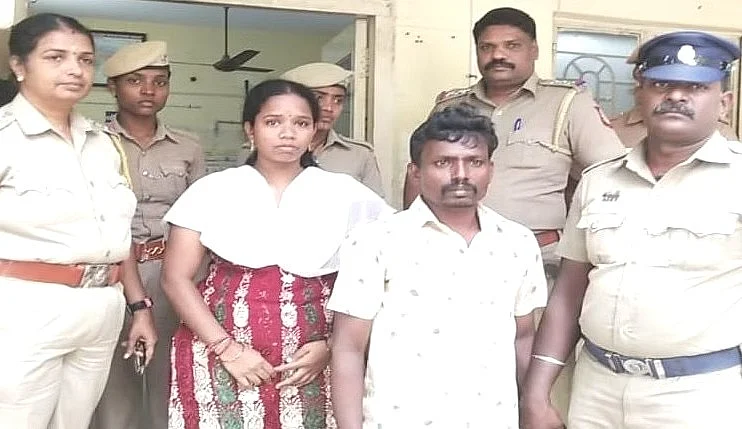 பகுடு பாஸ்கருடன் கைது செய்யப்பட்ட அவரது மனைவி துர்கா