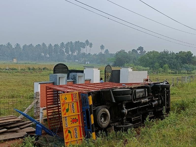 திண்டுக்கல்: கட்டுப்பாட்டை இழந்த லாரி... கார் மீது மோதியதால் பரபரப்பு - 500 வாத்துகள் பலியான சோகம்!