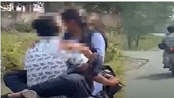மாணவியை பெட்ரோல் டேங்க்கில் அமரவைத்து வண்டி ஒட்டிய காதலன்