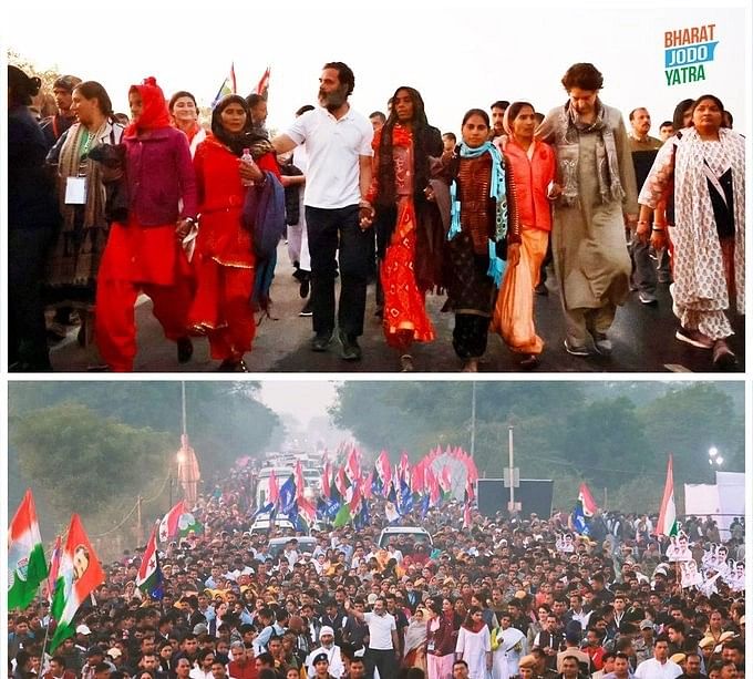 நடைப்பயணத்தில் ராகுல், பிரியங்கா