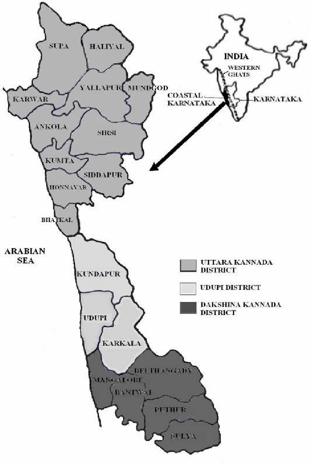 கடலோர கர்நாடக வரைபடம்.