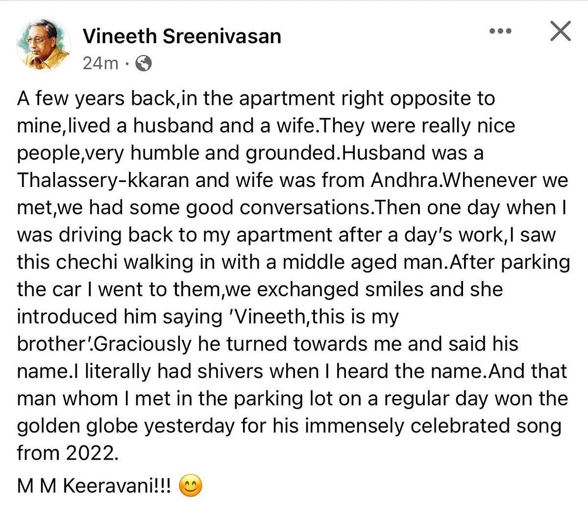 வினித் சீனிவாசனின் பதிவு