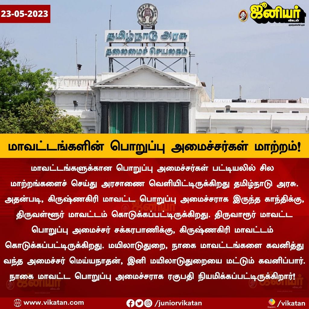 Tamil News Today Live: மாவட்டங்களில் பொறுப்பு அமைச்சர்கள் மாற்றம் - தமிழ்நாடு அரசு அரசாணை வெளியீடு!