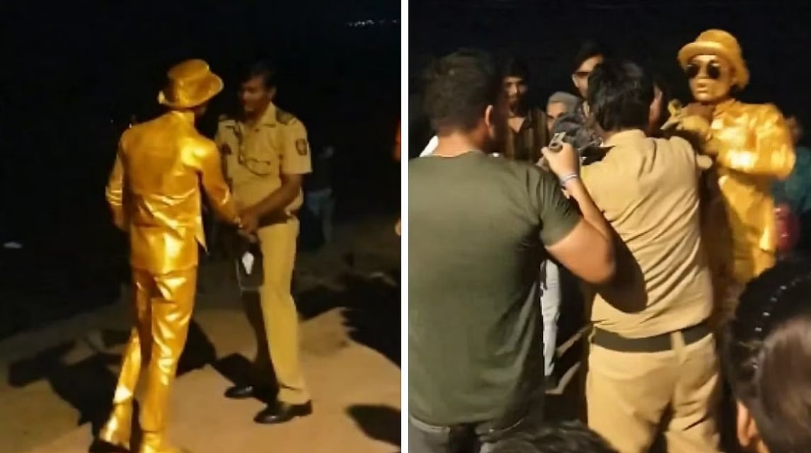 Gold Man: `தங்க மனிதன்' மீது தாக்குதல் நடத்திய காவலர்- கொதிக்கும் நெட்டிசன்கள்; பின்னணி என்ன? 