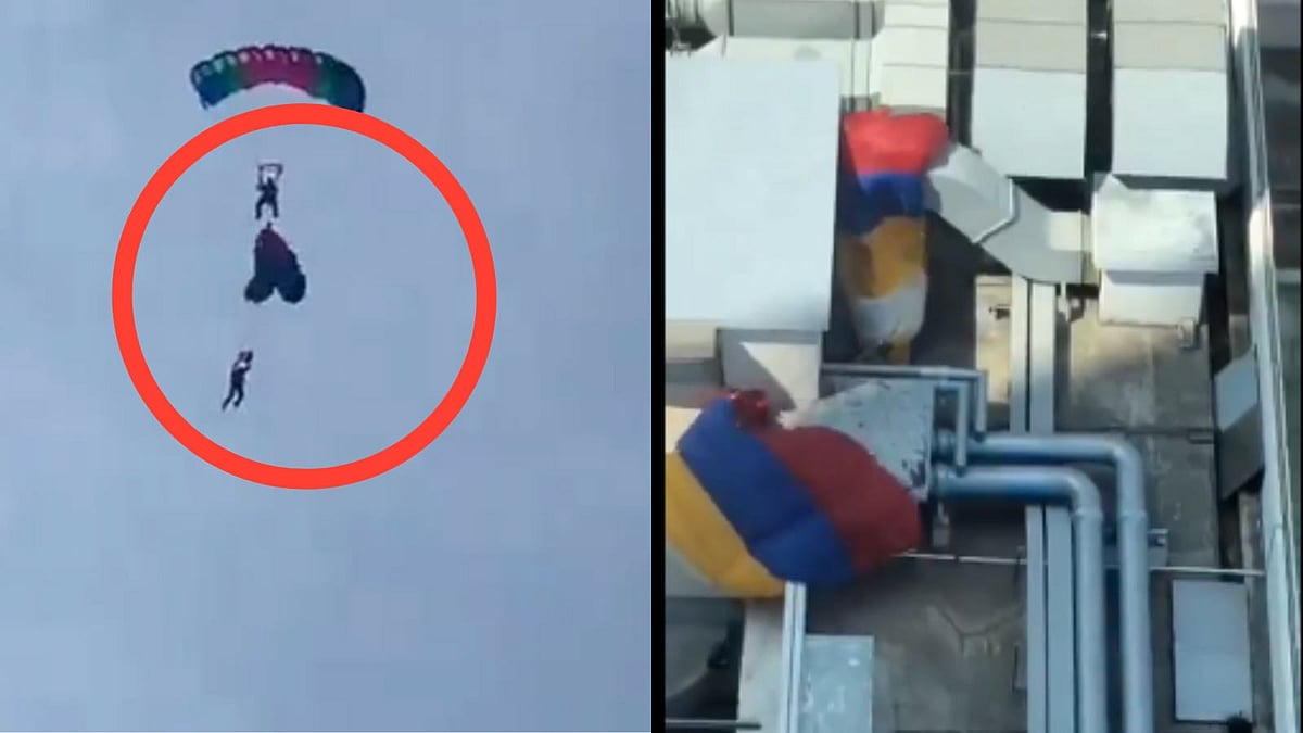 ராணுவ வீரர்கள் சாகச நிகழ்ச்சி ஒத்திகை! - பாராசூட்கள் மோதிக்கொண்ட விபத்து - பதறவைக்கும் வீடியோ