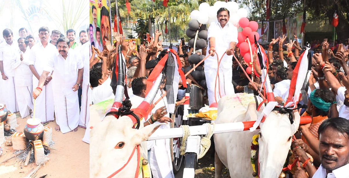 மாட்டுவண்டி ஓட்டி அசத்திய இ.பி.எஸ்... 108 பானைகளில் பொங்கல்! | அதிமுக கொண்டாட்டம் Photo Album