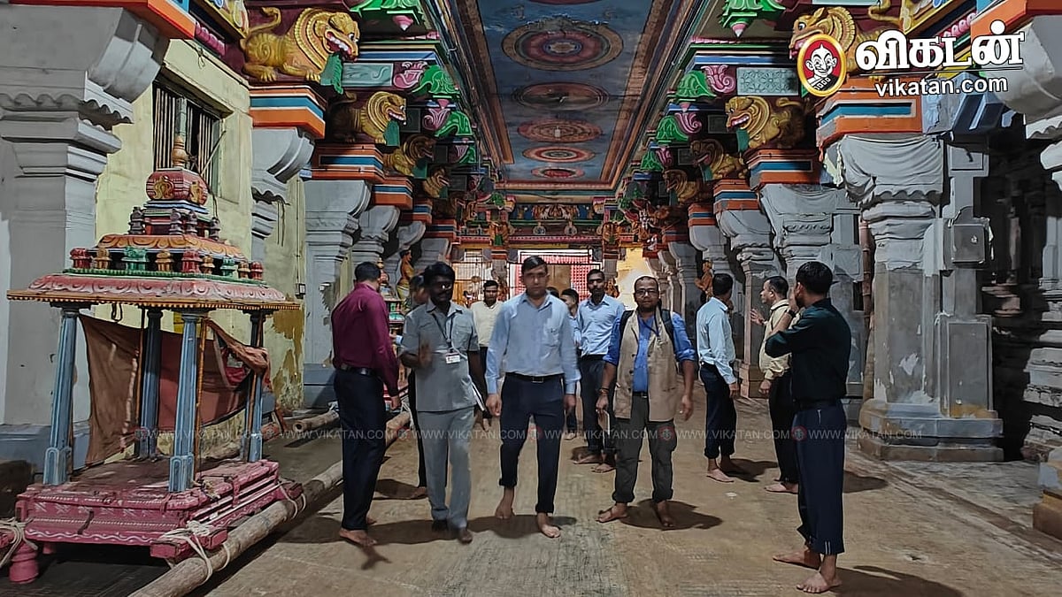 கோயிலில் பாதுகாப்பு படையினர் ஆய்வு