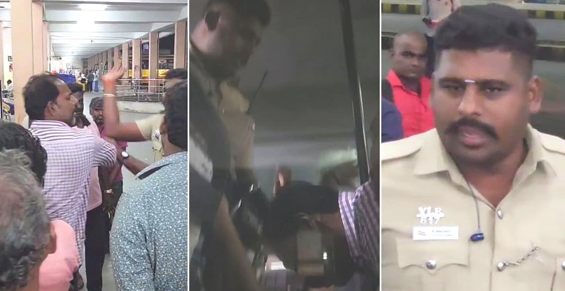 காலில் விழுந்து கெஞ்சிய பயணி; விடாமல் தாக்கிய போலீஸ்காரர் - வேலூர் பேருந்து நிலையத்தில் அதிர்ச்சி!