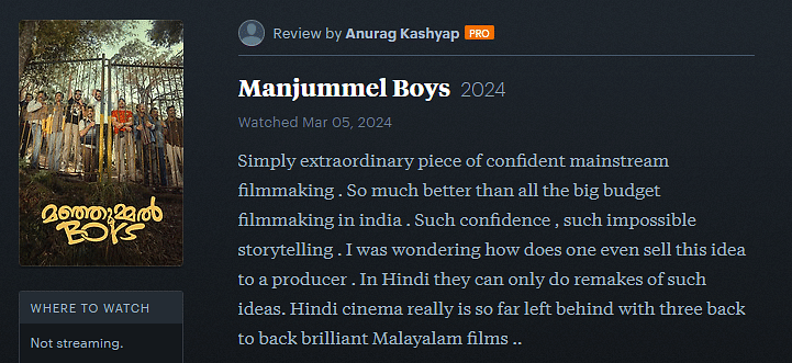 அனுராக் காஷ்யப்பின் 'Letterboxd' பதிவு