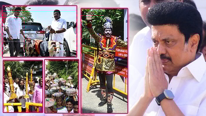 முதல்வர் ஸ்டாலின் பிறந்தநாள் விழா: பேனா, ஆடுகள், இனிப்புகளுடன் அணிவகுத்த கட்சியினர்! 