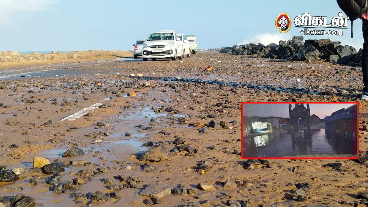 இராமேஸ்வரம்: அரிச்சல்முனையில் கடுமையான கடல் சீற்றம்... அலர்ட் செய்த போலீஸ்! | அதிர்ச்சிப் படங்கள்