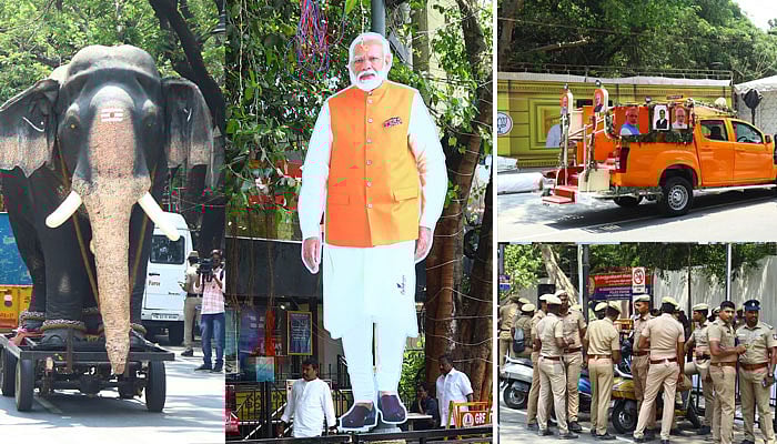 கட் அவுட்... கொடி... `ரீல்’ யானை..! - பிரதமர் மோடி ரோடு ஷோவுக்கு தயாராகும் தி.நகர்!