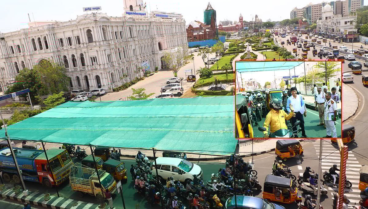 சென்னை: கடும் வெயில்; சிக்னலில் பசுமை பந்தல்... வாகன ஓட்டிகள் மகிழ்ச்சி! | Spot Clicks