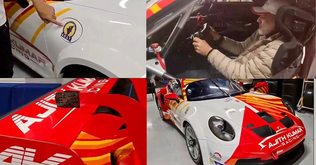 Ajith kumar Racing: போர்ஷே 911 GT3 RS கார், தமிழ்நாடு SDAT லோகோ ...