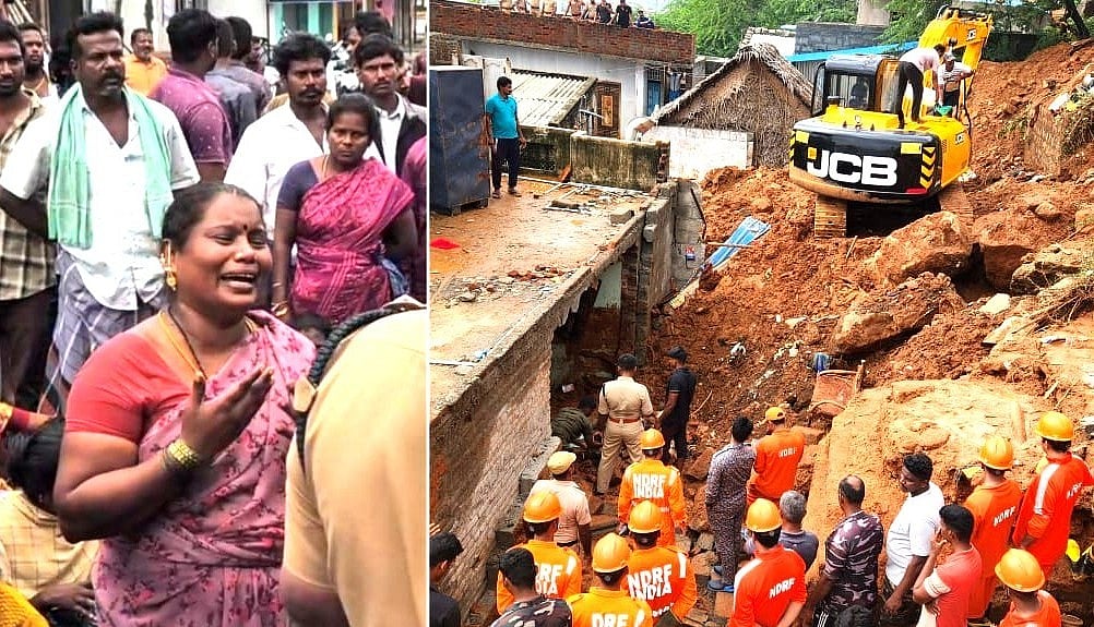 திருவண்ணாமலை நிலச்சரிவு: `இன்னும் ரெண்டு பேரை மீட்கல’ - போராட்டத்தில் கதறி அழுத உறவினர்கள்!