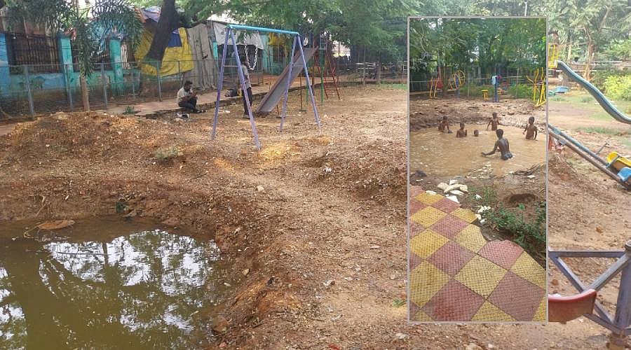 பிராட்வே: குளமாகிப்போன மாநகராட்சிப் பூங்கா; ஆபத்தை உணராத சிறுவர்கள்.. அலட்சியம் வேண்டாமே அதிகாரிகளே!