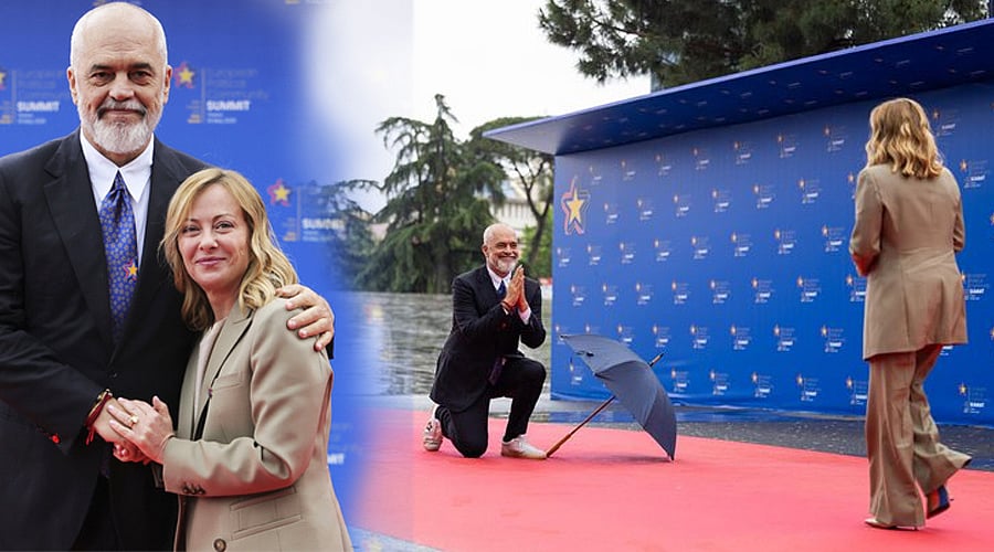 Meloni: தரையில் மண்டியிட்டு `இத்தாலி பிரதமர் மெலோனியை' வரவேற்ற அல்பேனியா பிரதமர்.. காரணம் என்ன?