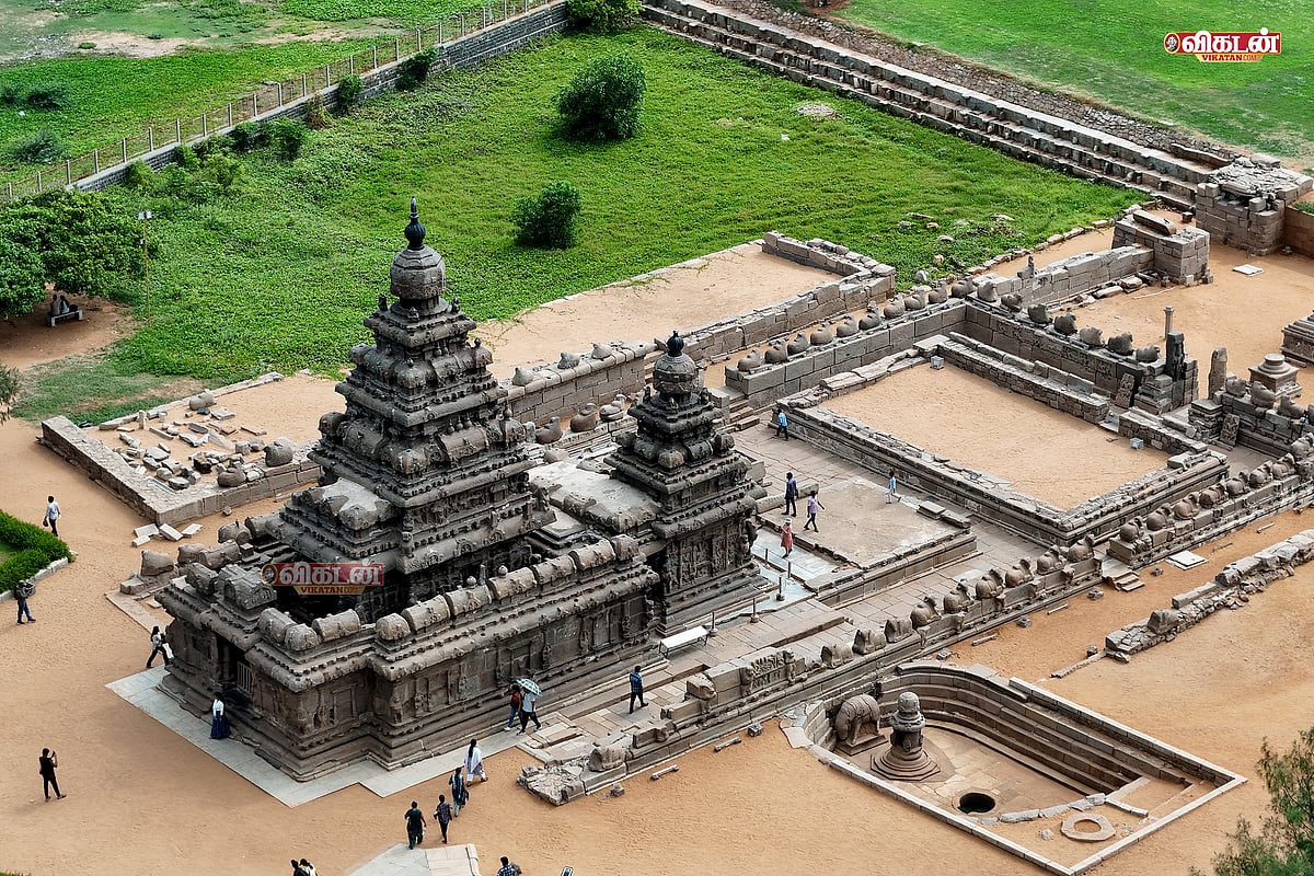 மகாபலிபுரம் கடற்கரை: பிரமாண்ட கோயில்;  வியக்க வைக்கும் சிற்பக் கலை  Drone Shots | Photo Alubum