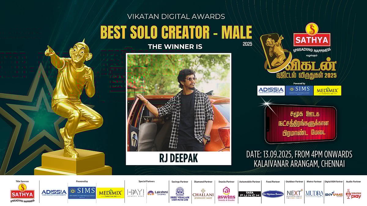 Vikatan Digital Awards 2025: 'காமெடி காக்டெயில் தீபக்!' Solo Creator (Male) Winner RJ Deepak