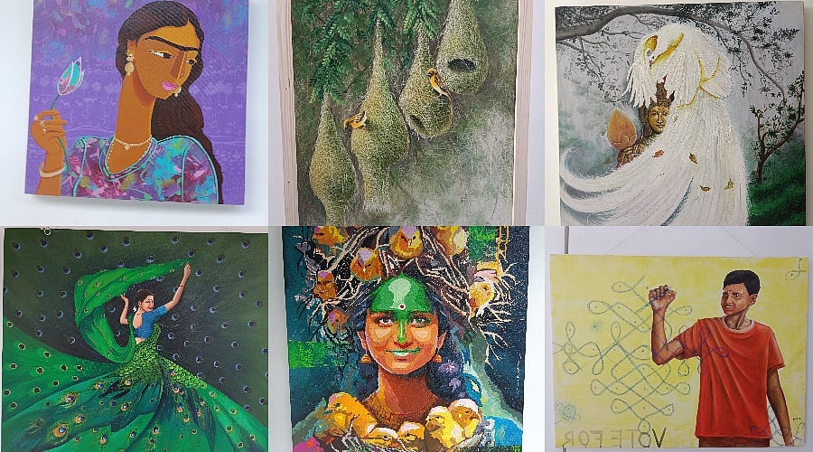 இளம் கலைஞர்களின் புதுமையான படைப்புகள்; கோவையில் கண்கவர் ஓவியக் கண்காட்சி | Photo Album