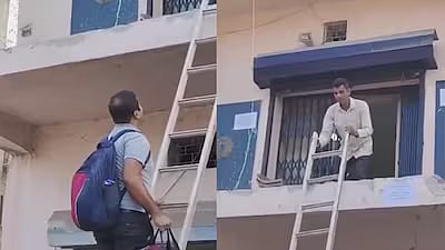 `ஆக்கிரமிப்பு' - வங்கி படிக்கட்டுகளை இடித்து தள்ளிய அதிகாரிகள்; ஏணியில் ஏறி சென்ற வாடிக்கையாளர்கள்