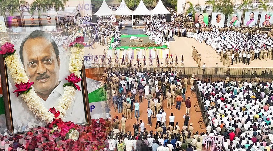 கண்ணீர்மல்க அஜித் பவாருக்கு பிரியாவிடை கொடுத்த மனைவி, மகன்கள் - அமிஷ் ஷா, தலைவர்கள் நேரில் இரங்கல்