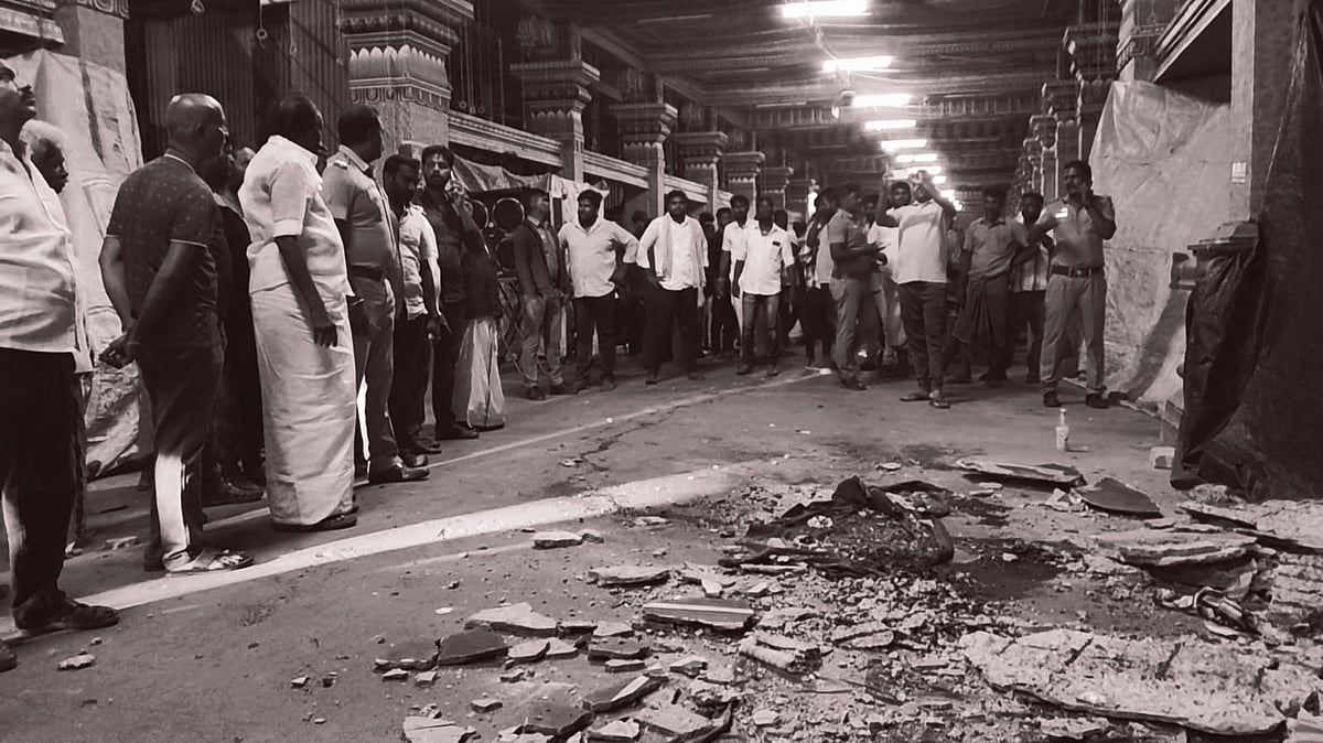 சமயபுரம் கோயில் மேற்கூரை பெயர்ந்து விழுந்து பெண் பலி - கும்பாபிஷேகம் நடந்து 4 ஆண்டுகளிலேயே விபத்து
