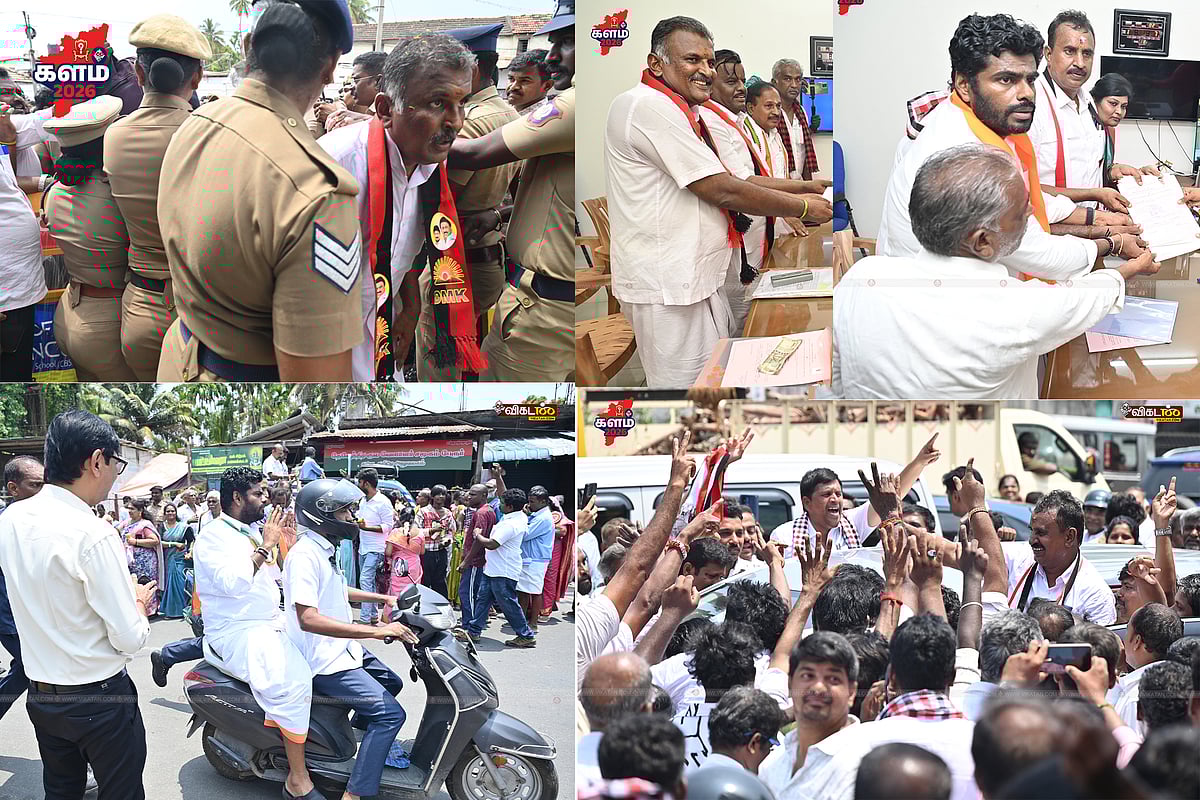 கூட்டத்தில் சிக்கிய திமுக வேட்பாளர்; டூ- வீலரில் அண்ணாமலை, எஸ்.பி.வேலுமணி வேட்புமனு தாக்கல் - Album 