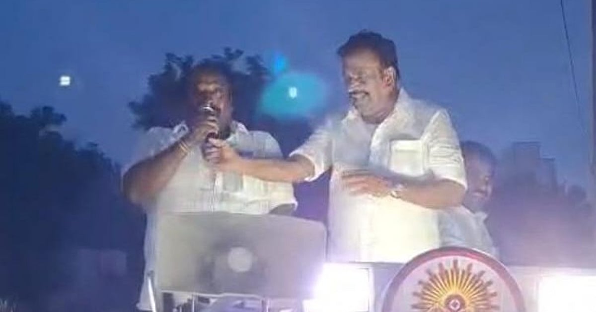 `நாம் நேரு அண்ணனுக்கு நன்றி கடன்பட்டுள்ளோம்'- உணர்ச்சிவசப்பட்ட நிர்வாகி; மைக்கை வாங்கிய கே.என்.நேரு