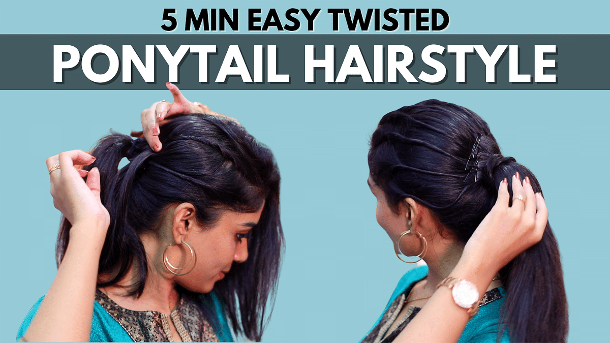 2 Easy Twisted Ponytail Hairstyle in 5 Min | For Casual Outings / College /  Office | how to do easy twisted ponytail hairstyle