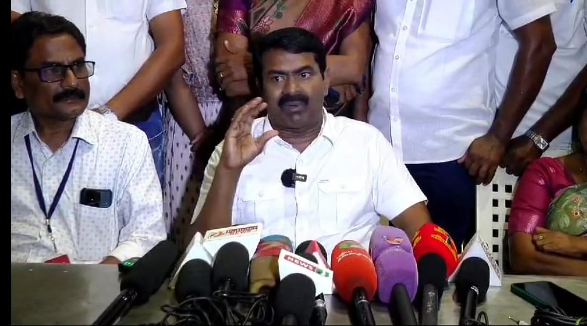 `நா.த.க அதிகாரத்துக்கு வந்தால், தமிழ்த்தாய் வாழ்த்து தூக்கப்படும்! - ஈரோட்டில் சீமான் பேச்சு