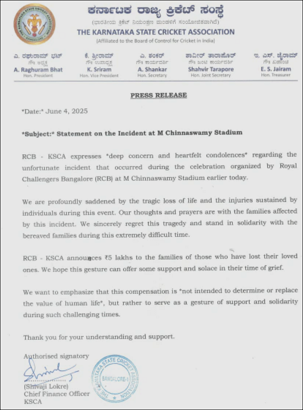 RCB - KSCA அறிக்கை