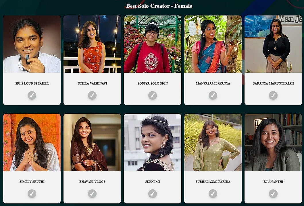 Best Solo Creator - Female Nomination List