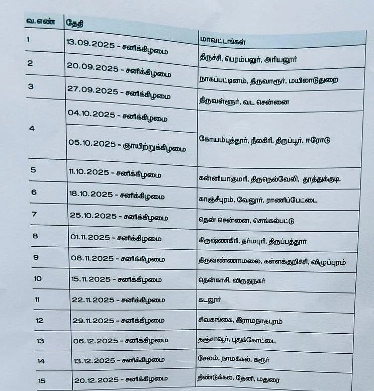 விஜய்யின் சுற்றுப்பயண அட்டவணை
