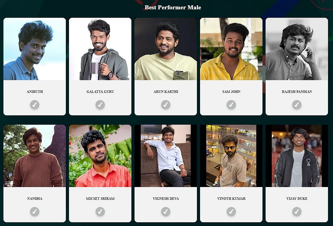 Best Performer Male - Nomination List