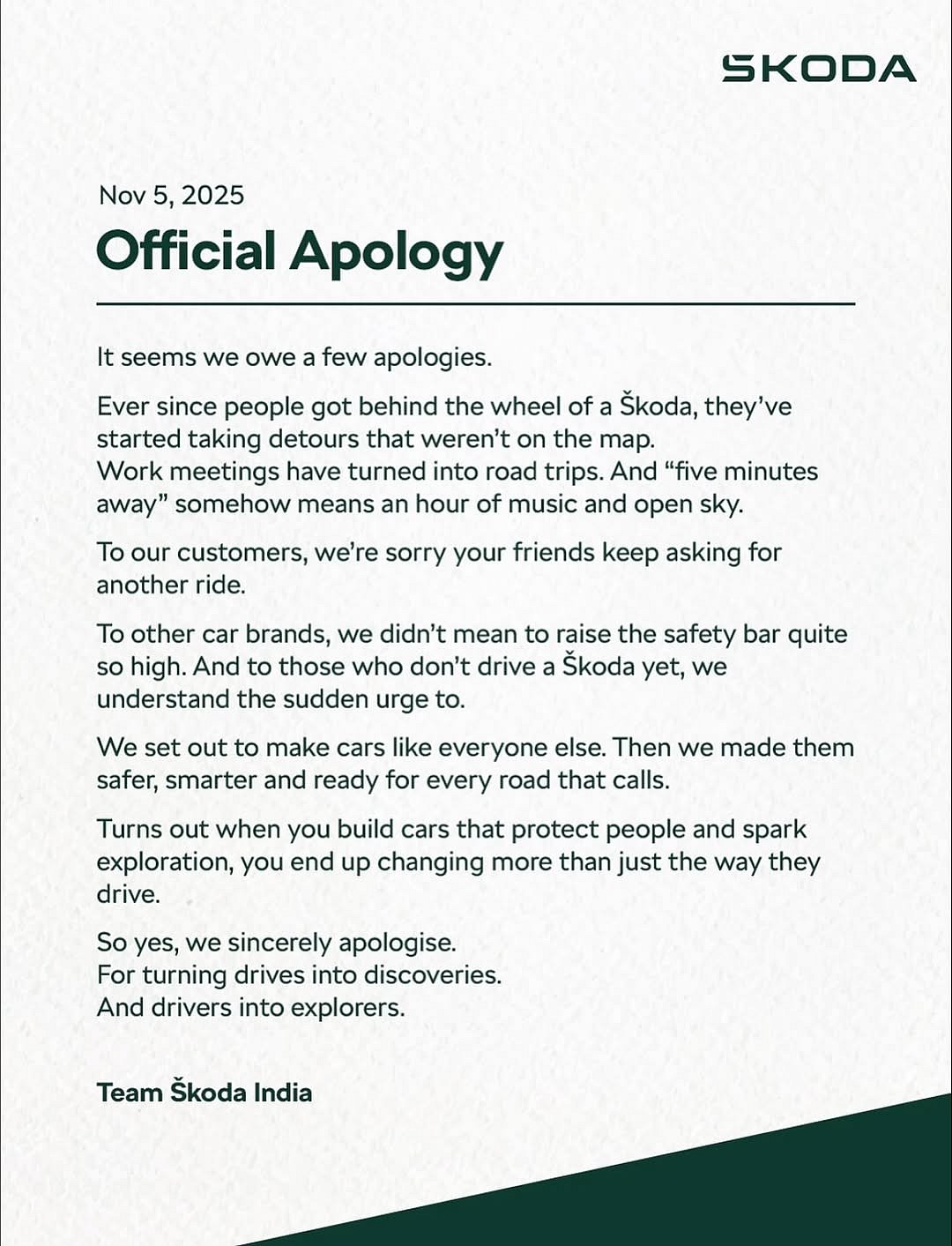 Skoda - Apology Statement