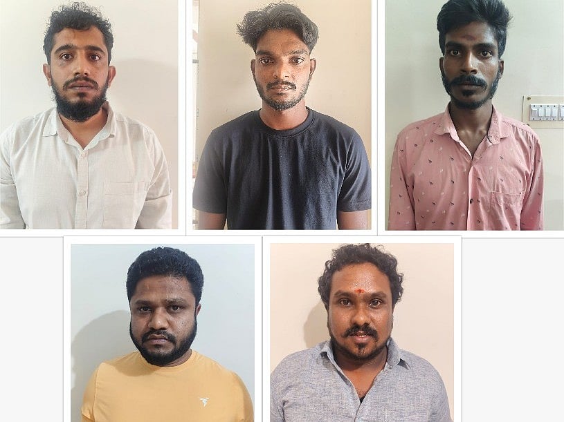 கைது செய்யப்பட்ட ரவுடி சிபி சக்கரவர்த்தி மற்றும் அவரது நண்பர்கள்