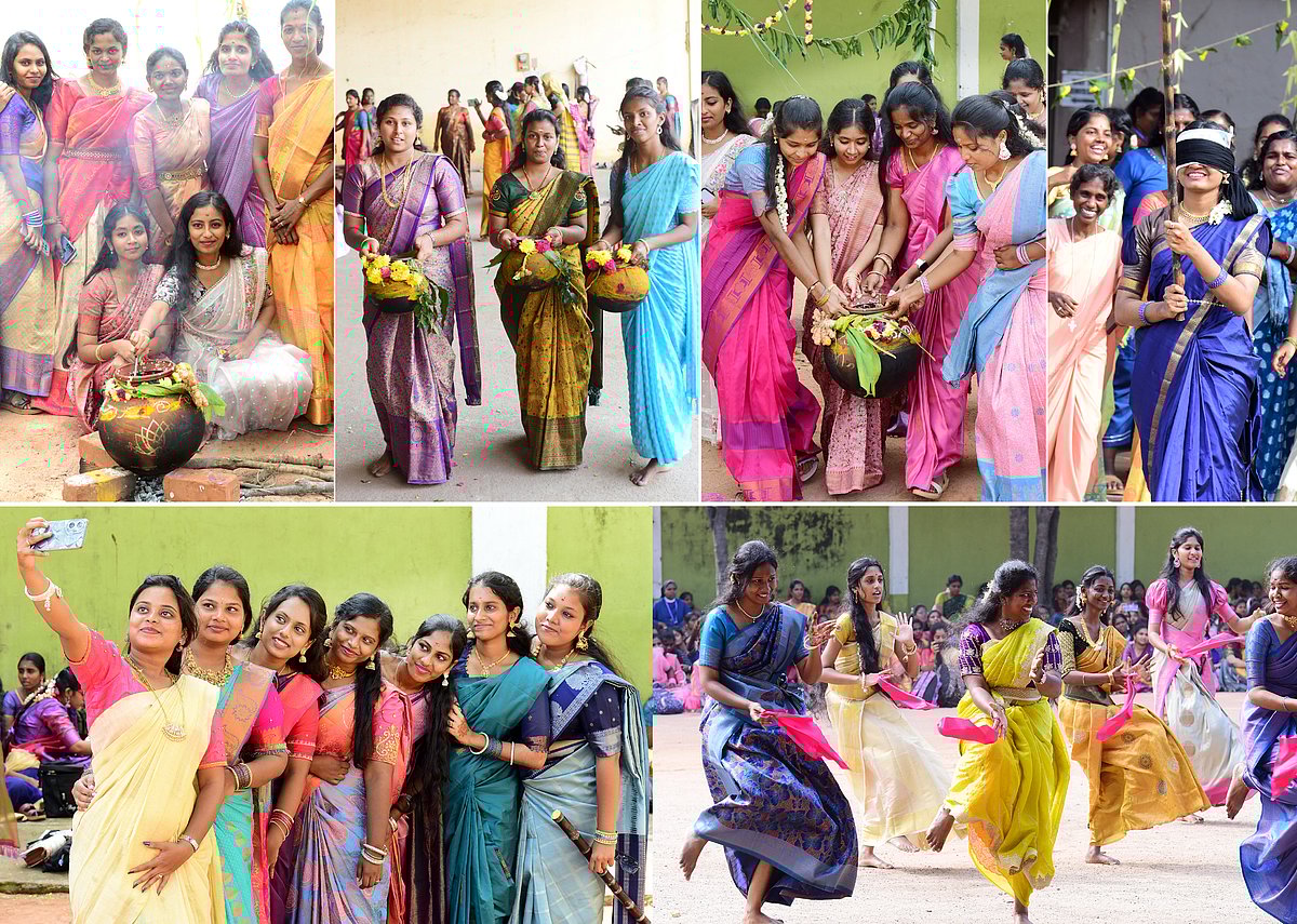 புதுச்சேரி:-ஆடல்-பாடலுடன்-பொங்கல்-கொண்டாடிய-கல்லூரி-மாணவிகள்!-|-Photo-Album