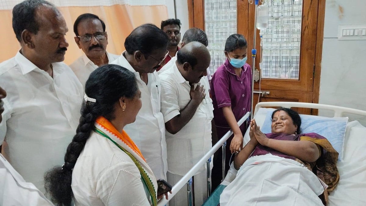வெயிலில் மயங்கிய அதிமுக வேட்பாளர்; மருத்துவமனையில் நலம் விசாரித்த திமுக வேட்பாளர் கோவி.செழியன்