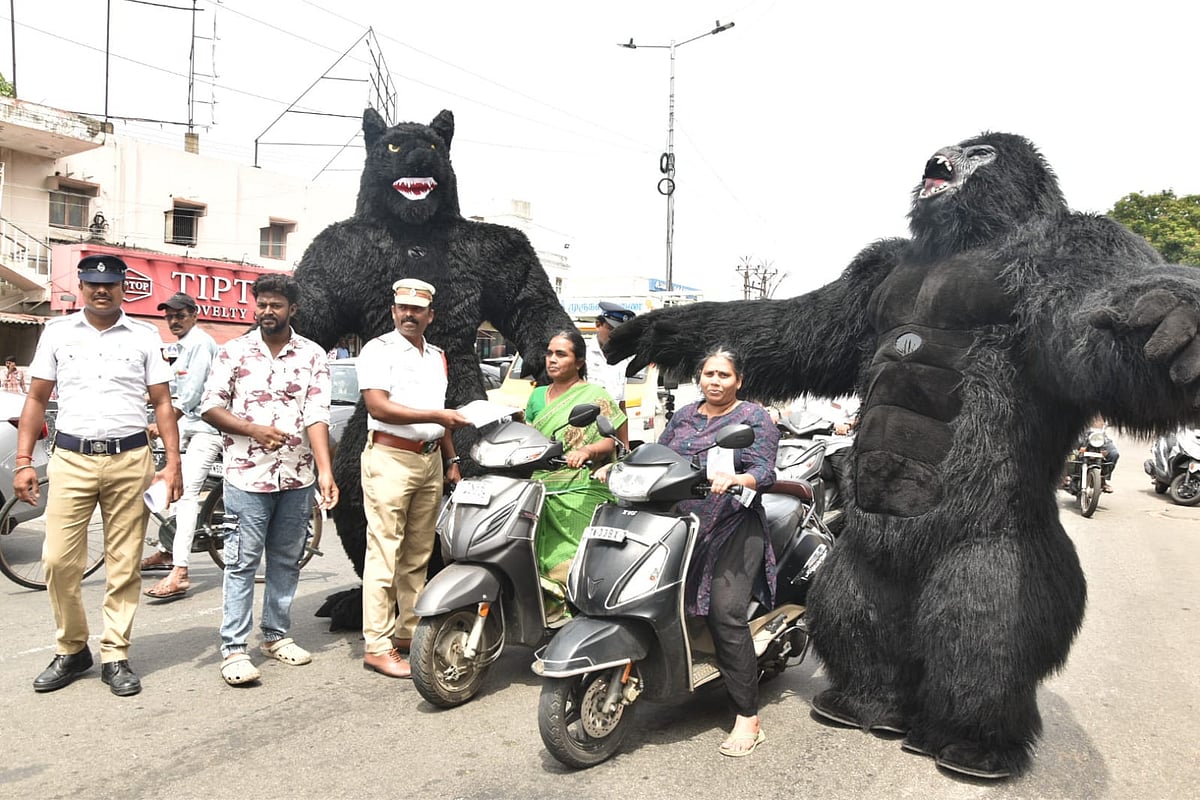 ஈரோடு: கொரில்லா, ஓநாய் வேடத்தில் ஹெல்மெட் விழிப்புணர்வு; காவல்துறை நூதனப் பிரசாரம் | Photo Album