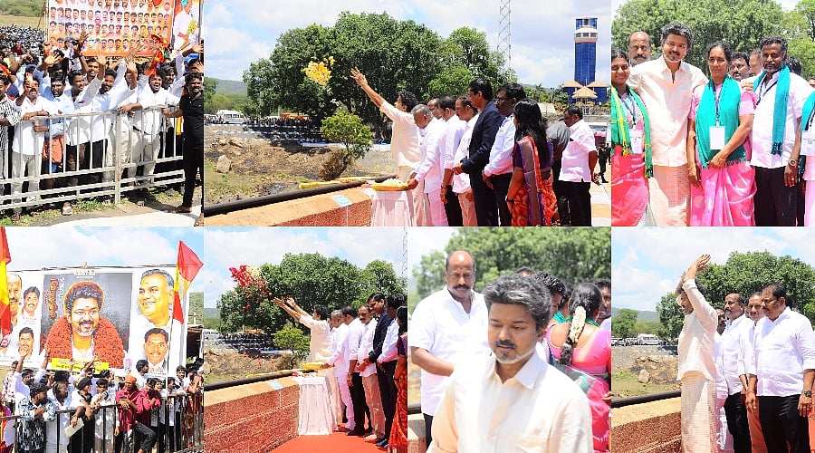 மேட்டூர் அணை திறப்பு... வேட்டி சட்டை லுக்; மலர் தூவி வரவேற்ற முதல்வர் விஜய்! | Album