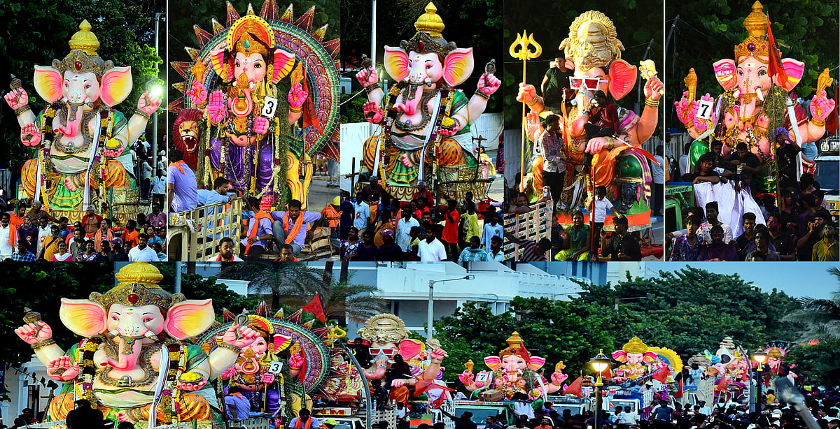 விநாயகர் சதுர்த்தி: புதுச்சேரி கடற்கரை சாலையில் விநாயகர் சிலைகள் ஊர்வலம் | Photo Album