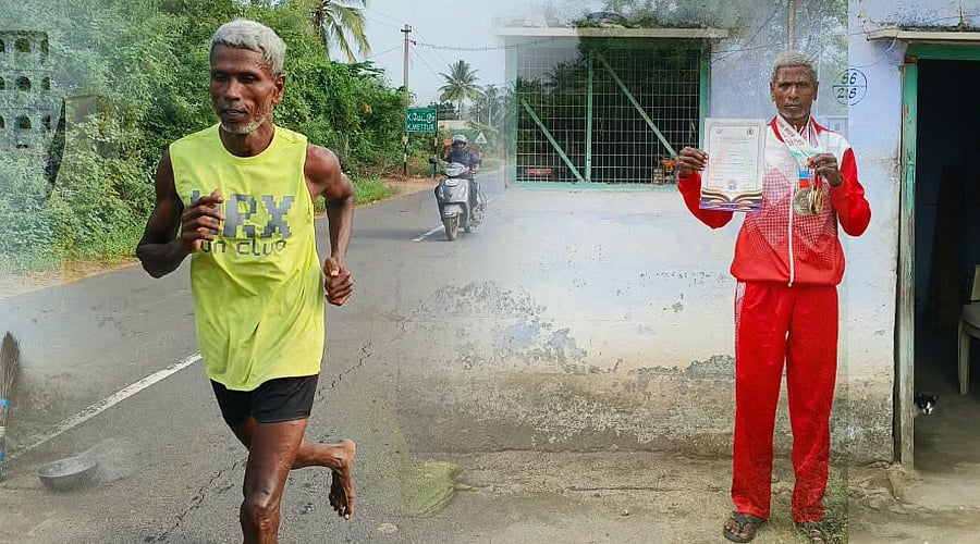 67 வயதில் தடகள போட்டியில் தங்கம் - கலக்கும் கவுந்தப்பாடி புதூர் சண்முகம்!