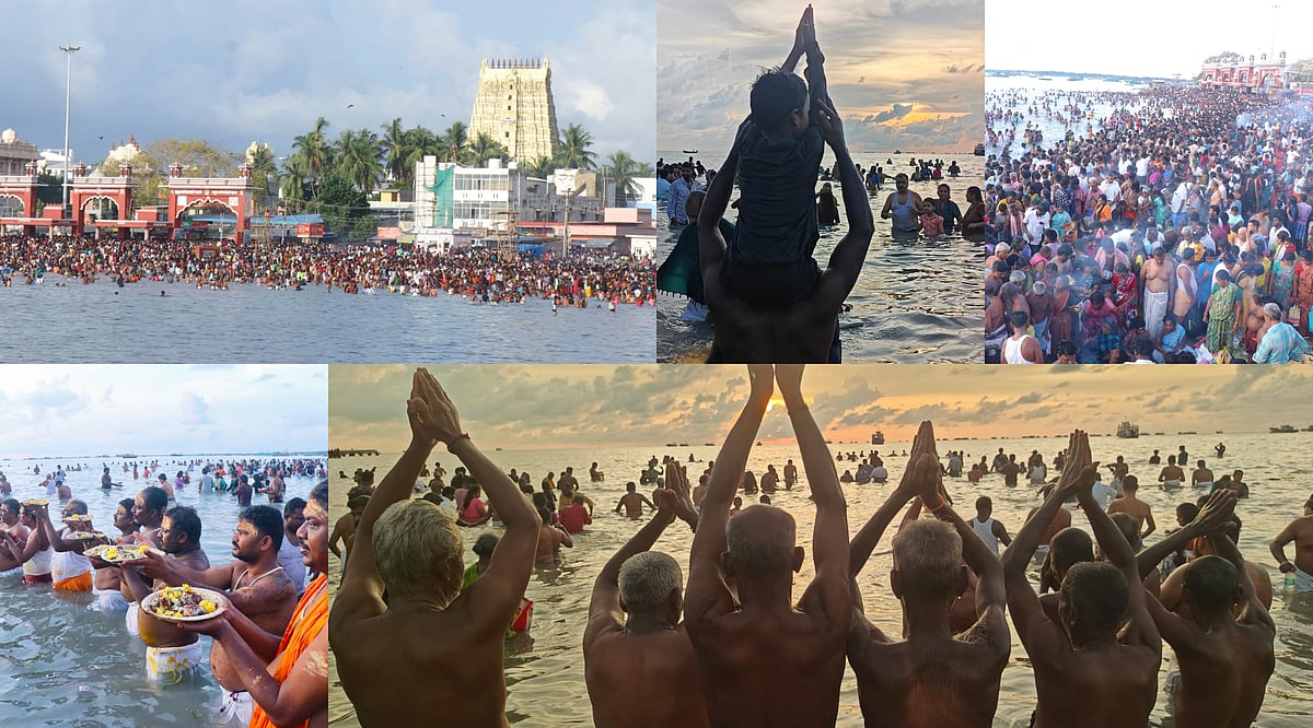 மஹாளய அமாவாசை: இராமேஸ்வரம் அக்னி தீர்த்தக் கடற்கரையில் முன்னோர்களுக்கு  தர்ப்பணம்